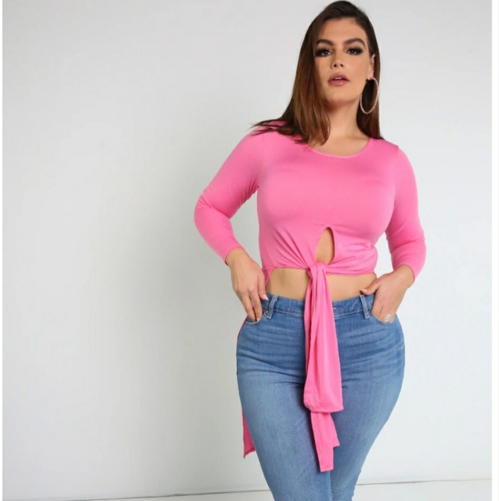 Pink Tie Front Tee